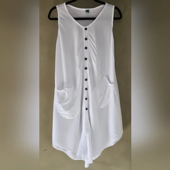 Essence | Sleeveless White Button-Down Dress, Ptp 21" - Picture 4 of 13